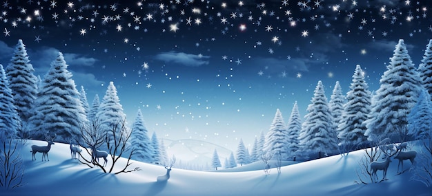魅力的な冬のワンダーランド 壮大な鹿と雪に覆われた木々 魅力的な夜のシーン