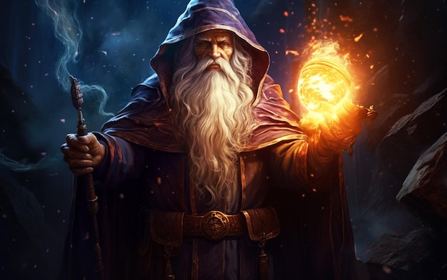Enchanting Wizardry High Detail Fantasy Illustratie van een krachtige tovenaar die een spreuk werpt achtergrond