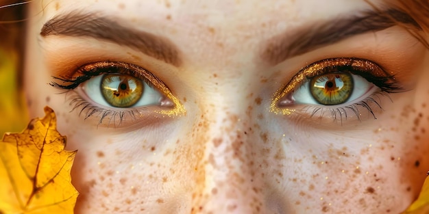 Enchanting Woman with Entrancing Amber Eyes and AutumnInspired Golden Eyeshadow Concept Mystical Beauty Amber Eyes Autumninspired Makeup Enchanting Woman Golden Eyeshadow