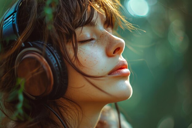 Enchanting Woodland Melodies Woman in Headphones