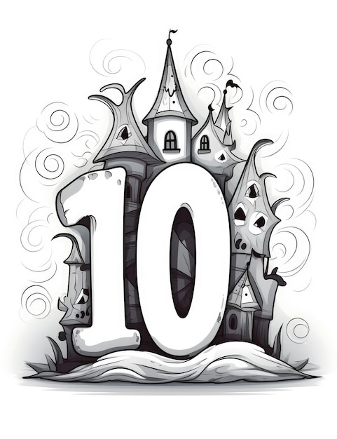 The Enchanting World of the Big Number 10 A CreepyCute Black and White Coloring Page Adventure fo