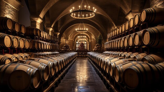 The Enchanting World of Viniculture Discover the Majestic Wine Cellar Overflowing with Barrels of W