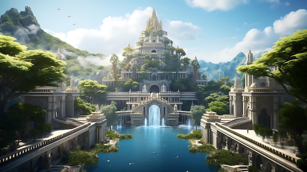 古代の城のある神秘的な森の魅惑的なファンタジーの世界