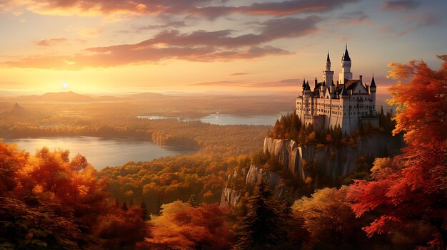 enchantment fantasy world in mystical forest with ancient castle