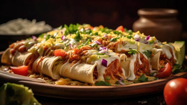 An enchilada is a Mexican dish consisting of a corn tortilla rolled around a filling