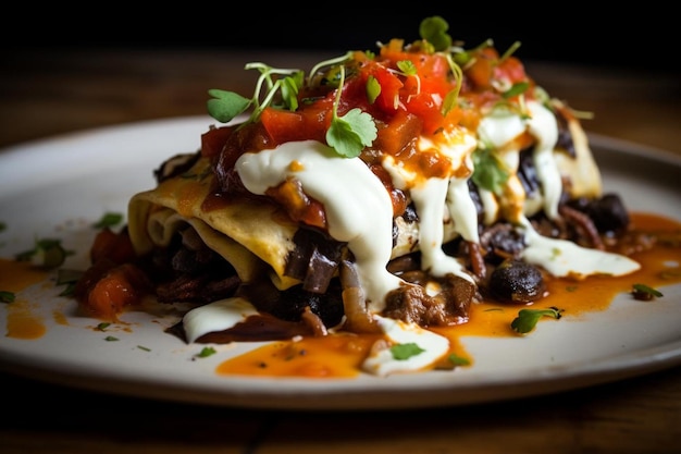 Enchiladas met bizon en zwarte bonen met Chipotle chocoladesaus