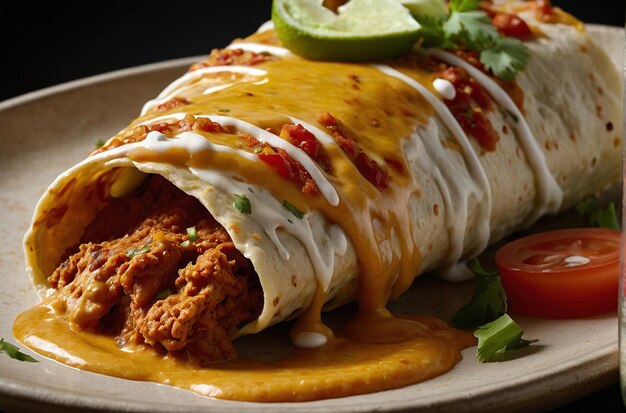 Enchiladas served with a dollop of chipotle ma