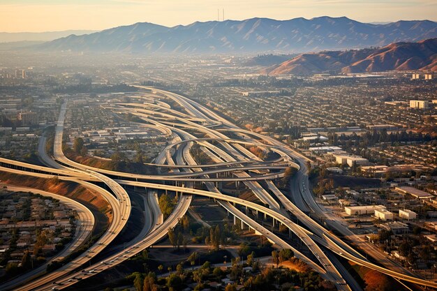 Encino Aerial View of Residential Area and Ventura 101 Freeway in Los Angeles California