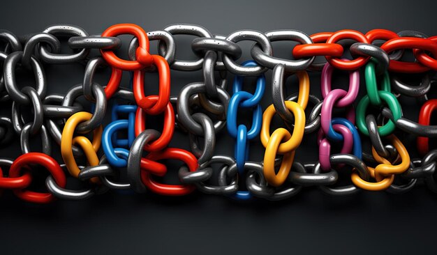 Foto una catena racchiusa su uno sfondo grigio con molti colori diversi nello stile di intrecciati
