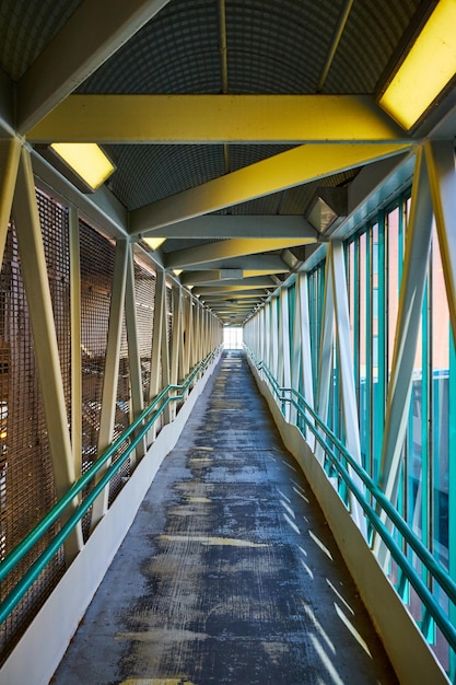 Enclosed Pedestrian Walkway with Yellow Lighting Chicago