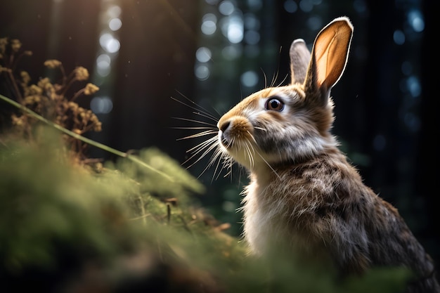 Встреча коричневого кролика среди лесных пейзажей