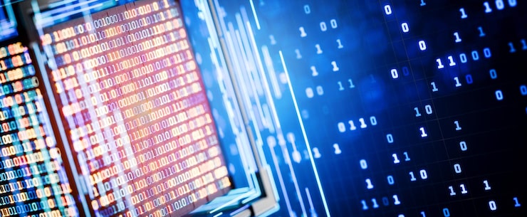 Photo 암호화된 클라이언트 안하세요 빅 데이터 바이너리 해커 ai 양자 컴퓨터 ech 프로토콜 디지털 기술 데이터 저장 인공 지능 추상적인 기술 배경 데이터베이스 3d 렌더링