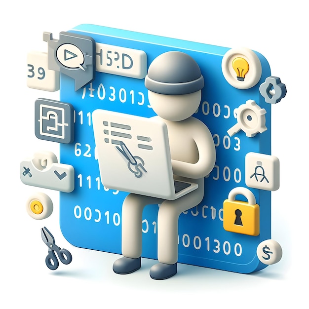 Encryption Master concept as Person Crafting Unbreakable Codes with white background and isolated cu