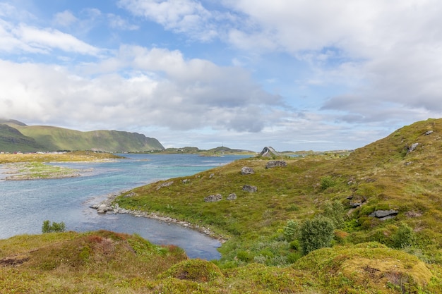 フィヨルドの終わり。美しいノルウェーの風景。フィヨルドの眺め