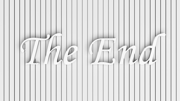 Photo the end white letters on a striped wall background3d render