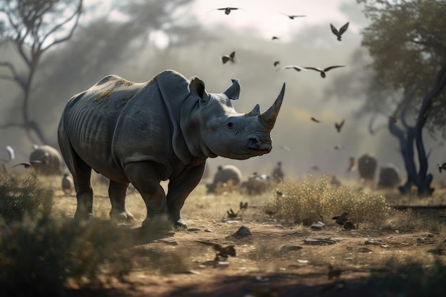 Endangered Species Rhino portrait AI generated