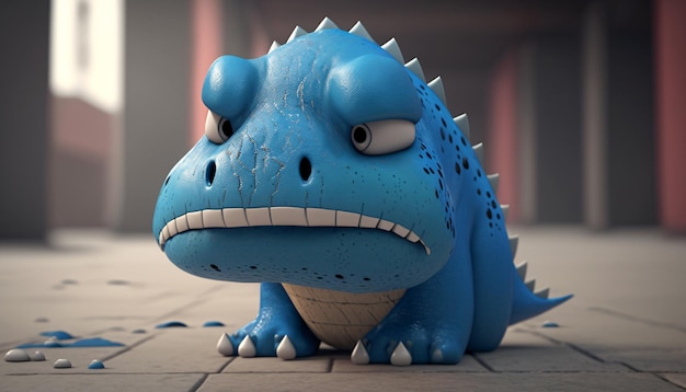 An Endearing 3D AIGenerated Blue Dinosaur Cartoon