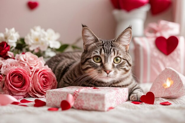 Photo endearing and heartwarming image of valentines day with an adorable cat