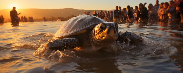 Photo endearing moment of a rescued sea turtle wallpaper