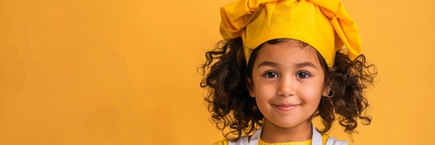 Photo an endearing young latino chef girl on a bright studio background sweet little cook with a colorful