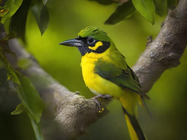 Endemic bird with green and yellow color patterns