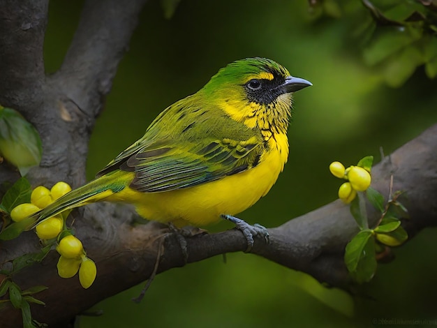 Photo endemic bird with green and yellow color patterns