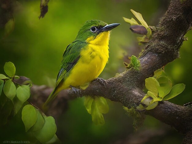 Endemic bird with green and yellow color patterns