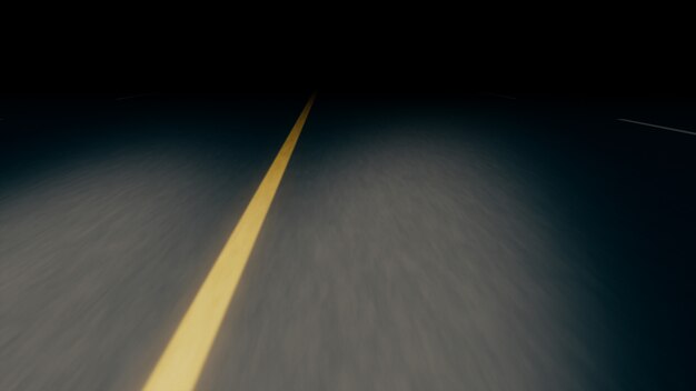 Strada asfaltata senza fine di notte