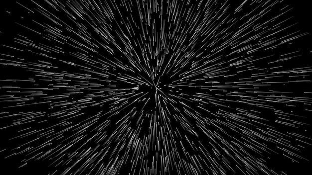 Foto tunnula inversa cosmica infinita ipertransizione nello spazio volo spaziale avanti al futuro o al passato sfondo fantastico astratto monocromatico su sfondo nero rendering 3d