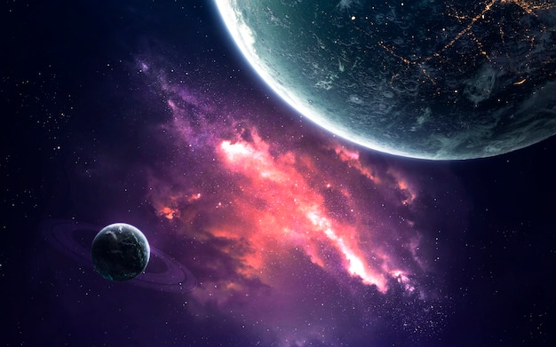 写真 何十億もの星や惑星が存在する無限の宇宙風景。 nasaによって提供されたこの画像の要素