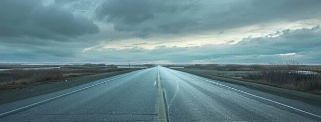 Photo endless empty road stretching into stormy horizon