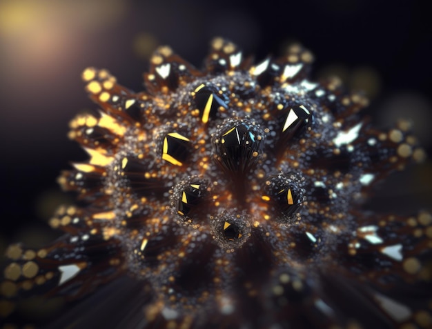 An endless fractals made of black and gold crystals natural gemstone Generative AI technology