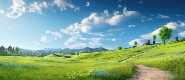 Endless Green Fields A Serene and Vibrant Landscape Under the Blue Sky Generative AI