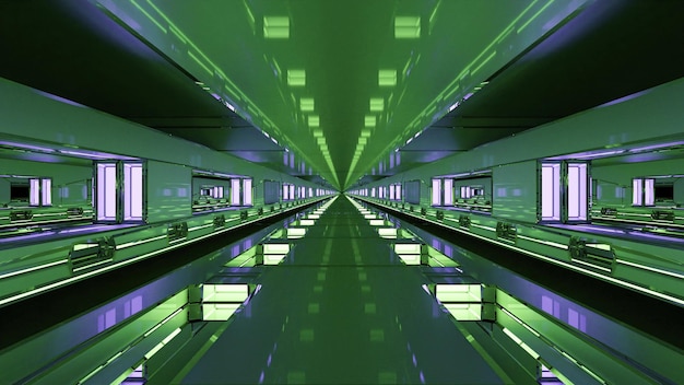 Photo endless green neon corridor 4k uhd 3d illustration