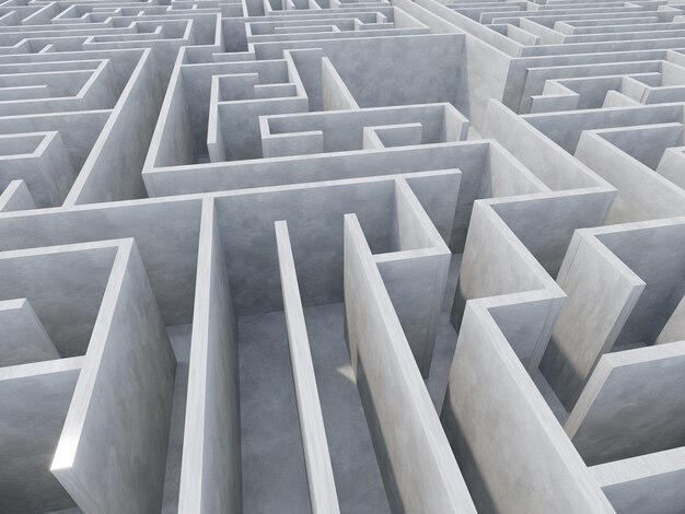 Endless maze concrete space 3d rendering