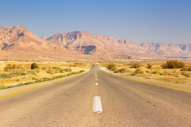 끝없는 도로 운전 드라이브 빈 사막 풍경 제한 없음 외로움 무한 거리