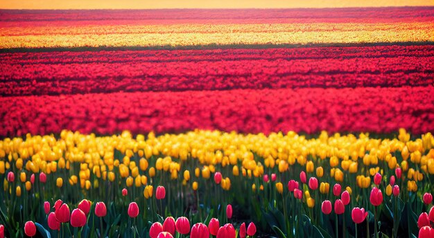 Foto fila infinita di bellissimi fiori di tulipano contro il cielo