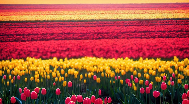 写真 空に対して美しいチューリップの花の無限の行