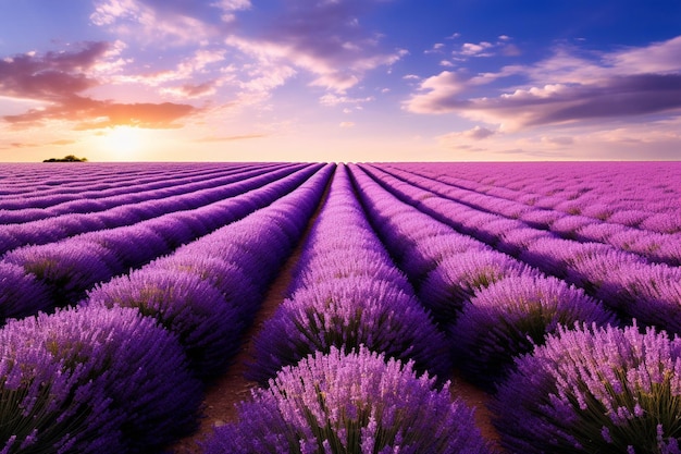 Endless rows of blooming lavender fields