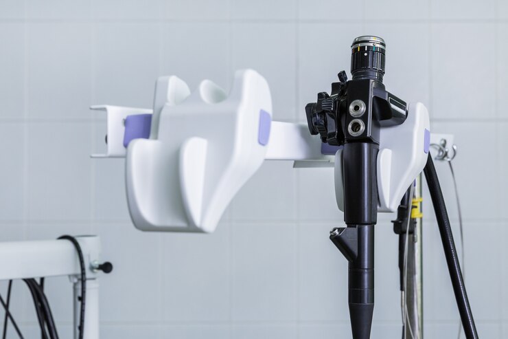 Endoscope on a tripod gastroscopic equipment closeup