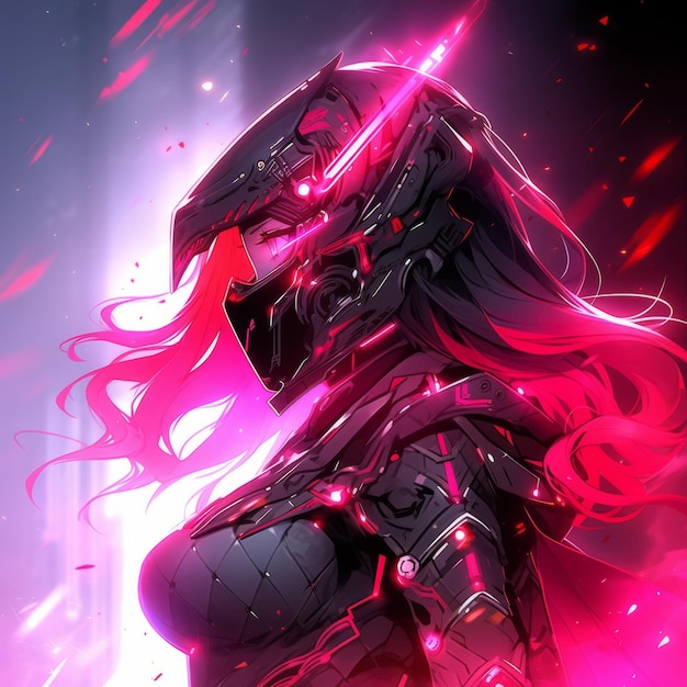 Energetic anime warrior adorned in electrifying armor blending neon hues created using generative ai