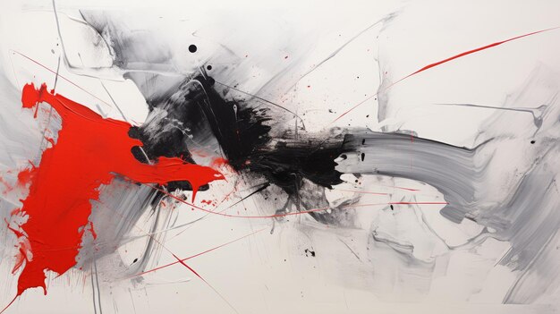 Energetic Black And White Abstract Expressionist Art With Red Accents