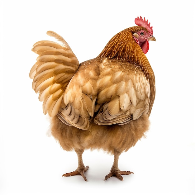 写真 元気いっぱいの茶色の鶏の背面図