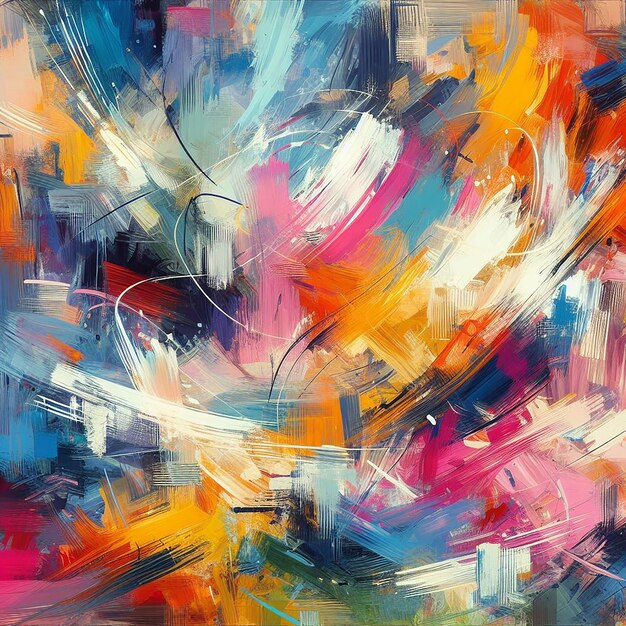 Energetic Brush Strokes Dance Across Diverse Colors in Harmonious Chaos