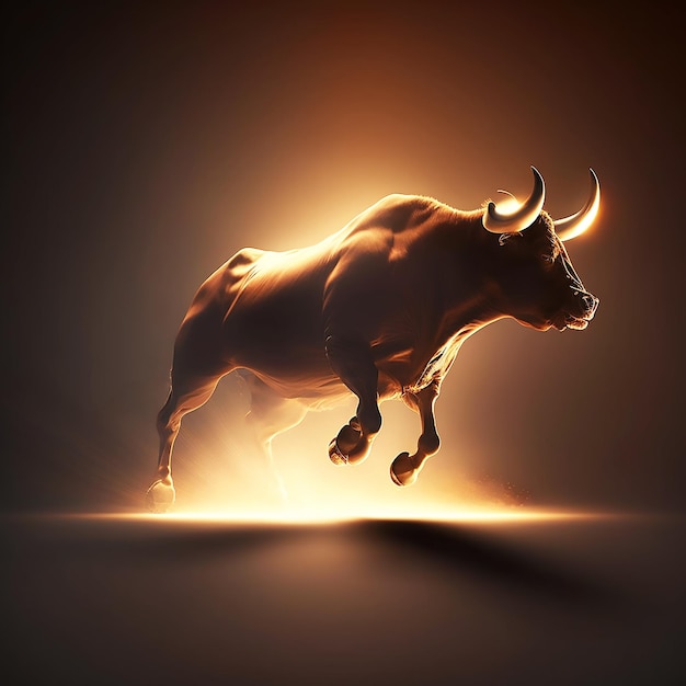 An energetic bull running into battle against a dusty glow