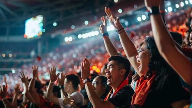 Photo the energetic cheers and chants of rival team supporters create a lively and passionate atmosphere