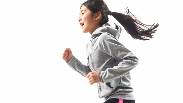 Energetic Chinese Girl Jogging Alone