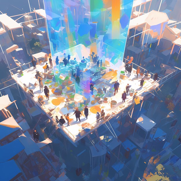 Energetic Cityscape with People and Tech