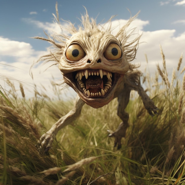 Photo energetic creature hopping around in open grasslands