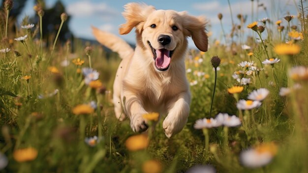 Energetic Golden Retriever Engaging with Butterflies